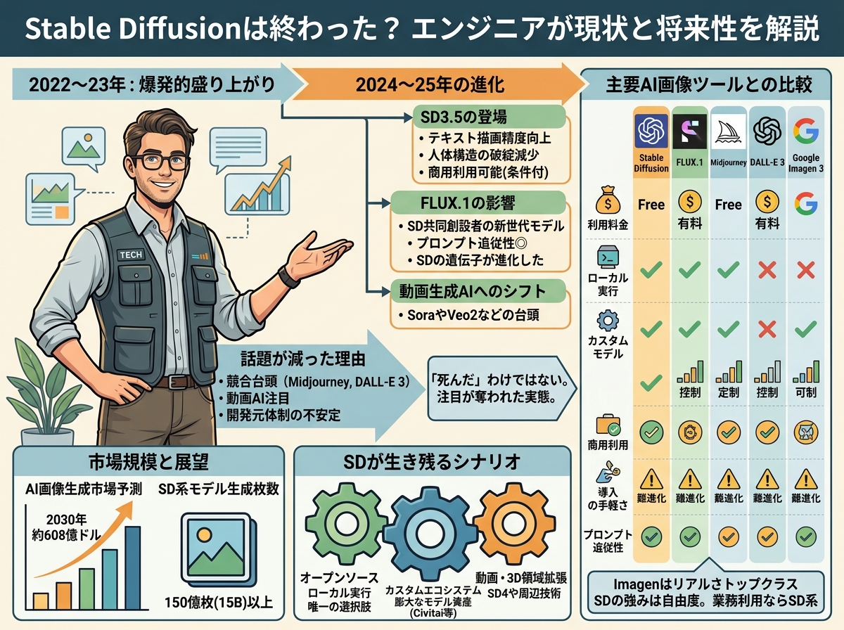 [グラフ] AI画像生成市場の規模予測（2024年→2030年の推移、608億ドルに達する折れ線グラフ）