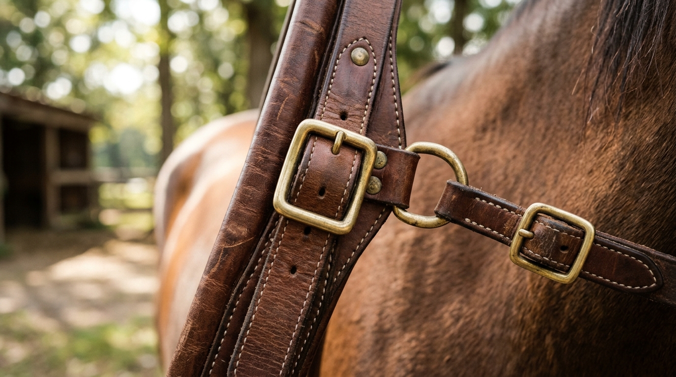 馬の手綱とハーネスの詳細なクローズアップ